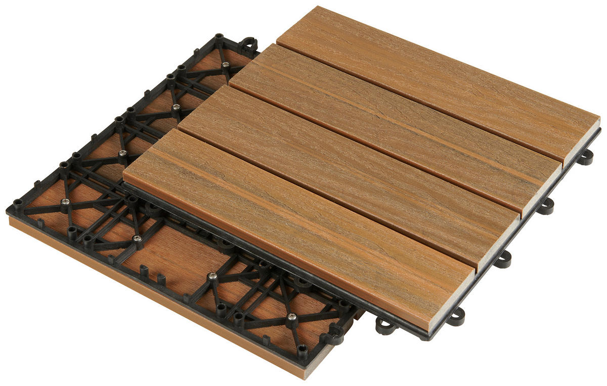TERRASSENFLIESE 11 Stück  - Teakfarben, Basics, Holzwerkstoff/Kunststoff (30/30/2,4cm) - Ambia Garden