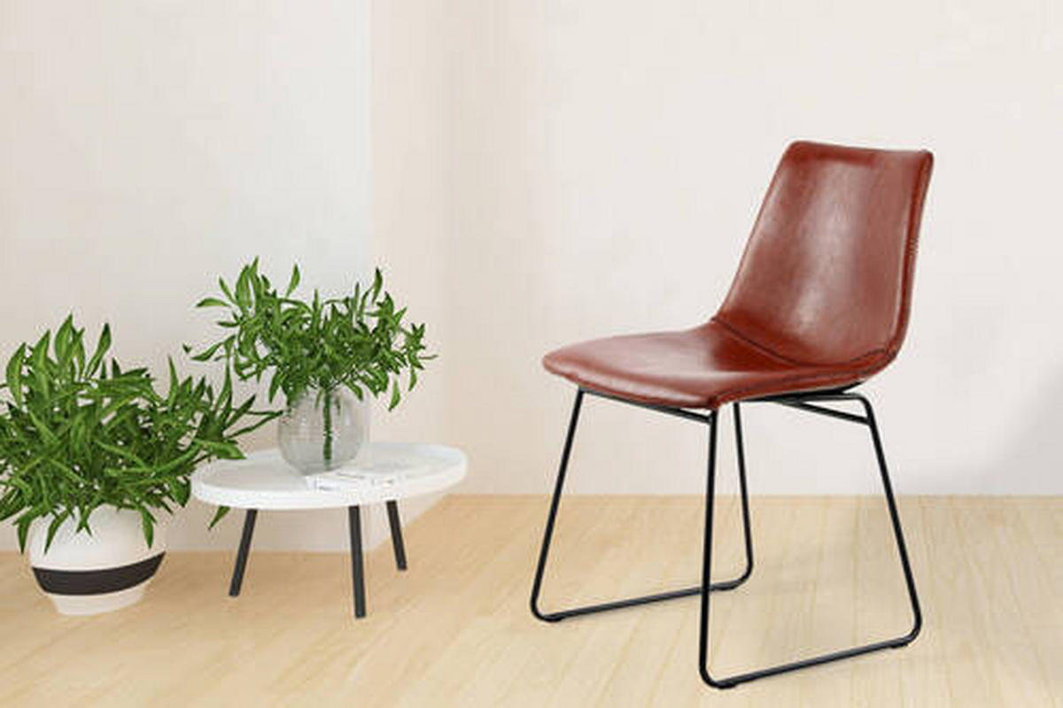 STOLSET 2 styck läderimitation  - brun, Trend, metall/textil (47,5/82/56cm) - Kayoom