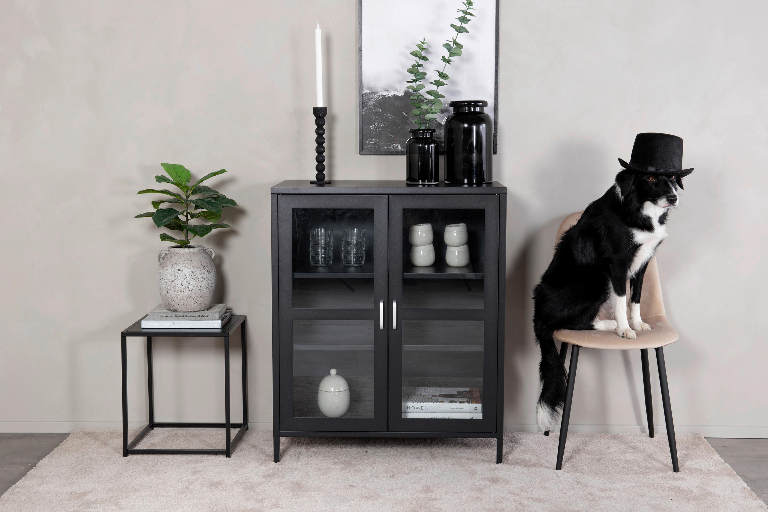 SIDEBOARD 80/97/43 cm  - svart, Design, metall/glas (80/97/43cm) - Livetastic