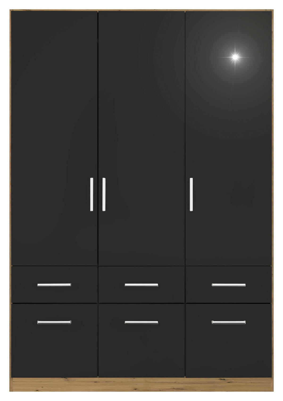 DREHTÜRENSCHRANK  in Eiche Artisan, Grau  - Chromfarben/Eiche Artisan, MODERN, Holzwerkstoff/Kunststoff (136/210/54cm) - Rauch Möbel