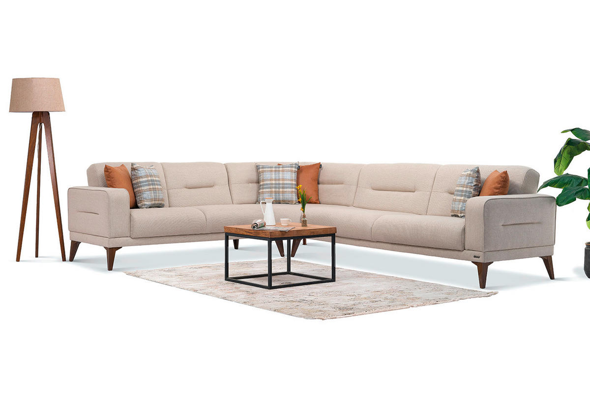 ECKSOFA Greige Leinenoptik  - Sandfarben/Greige, Design, Kunststoff/Textil (255/314cm) - Livetastic