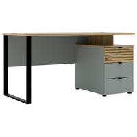 SCHREIBTISCH 150/77/73 cm Schwarz, Eiche Artisan, Schilfgrün  - Schilfgrün/Schwarz, KONVENTIONELL, Holzwerkstoff/Metall (150/77/73cm) - Voleo