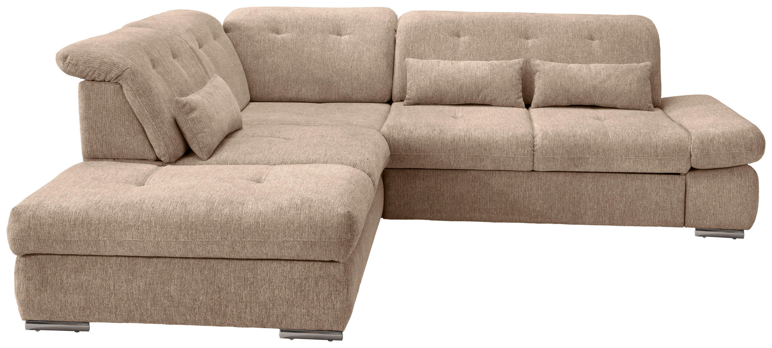 ECKSOFA in Chenille Hellbraun - Chromfarben/Hellbraun, Modern, Textil/Metall (254/280cm) - Livetastic