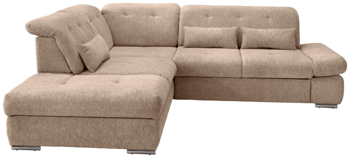 ECKSOFA in Chenille Hellbraun  - Chromfarben/Hellbraun, MODERN, Textil/Metall (254/280cm) - Livetastic