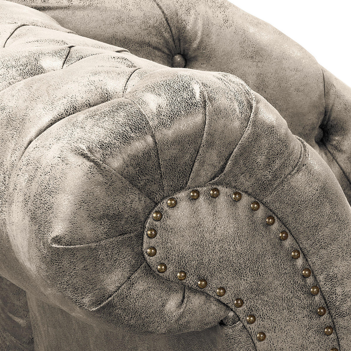 RÉCAMIERE Lederlook Hellgrau  - Hellgrau/Braun, Design, Holz/Textil (185/93/75cm) - Livetastic