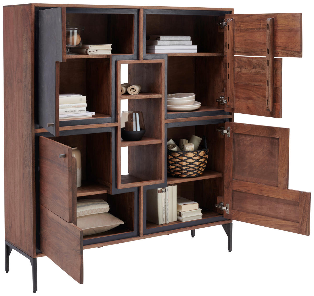 HIGHBOARD SCHIEFER  in 130/147/40 cm  - Braun/Grau, MODERN, Holz/Stein (130/147/40cm) - Livetastic