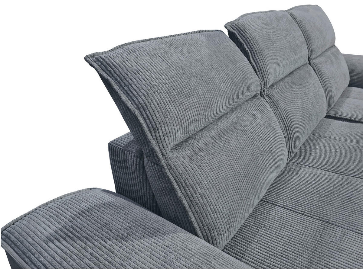 ECKSOFA Dunkelgrau Cord  - Dunkelgrau/Schwarz, KONVENTIONELL, Textil/Metall (290/196cm) - Carryhome