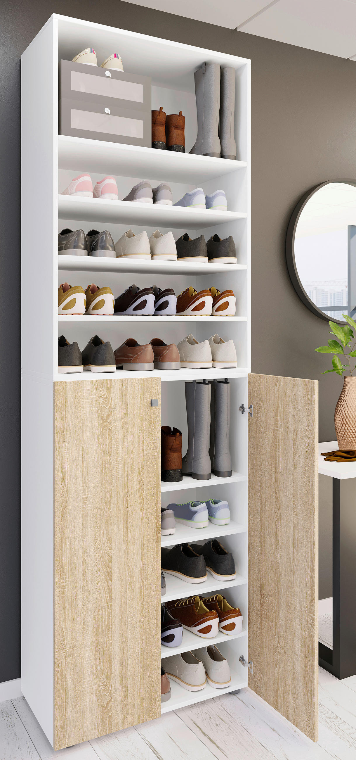 SCHUHSCHRANK Lona  in 70/220/40 cm  - Silberfarben/Schwarz, Design, Holzwerkstoff/Kunststoff (70/220/40cm) - MID.YOU
