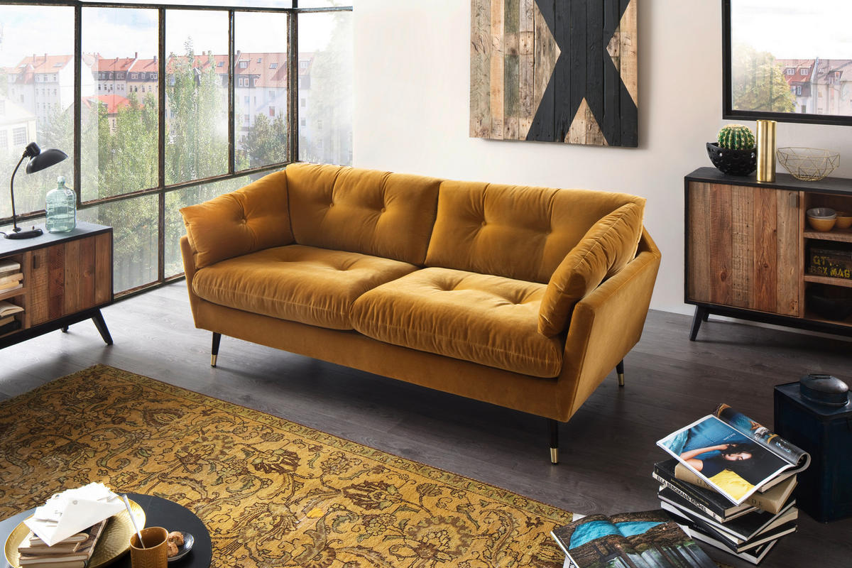 3-SITZER-SOFA JAPAN-3S SOFA in Samt Senfgelb  - Senfgelb, MODERN, Textil (207/84/93cm) - MID.YOU