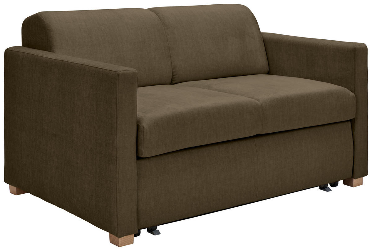 SCHLAFSOFA Flachgewebe Olivgrün  inkl. Bettkasten, Schlaffunktion, Rücken echt  - Buchefarben/Naturfarben, KONVENTIONELL, Holz/Textil (144/81/97,5cm) - Carryhome