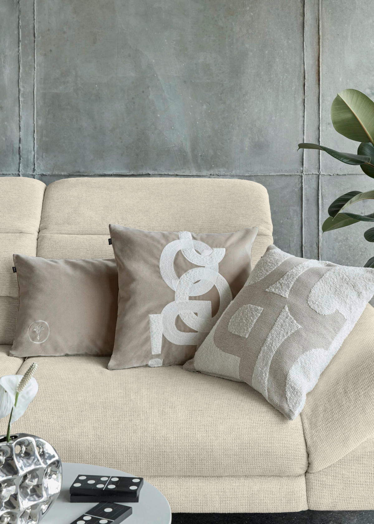 ECKSOFA JOOP Naturfarben Chenille  - Schwarz/Naturfarben, KONVENTIONELL, Textil/Metall (188/319cm) - Joop!