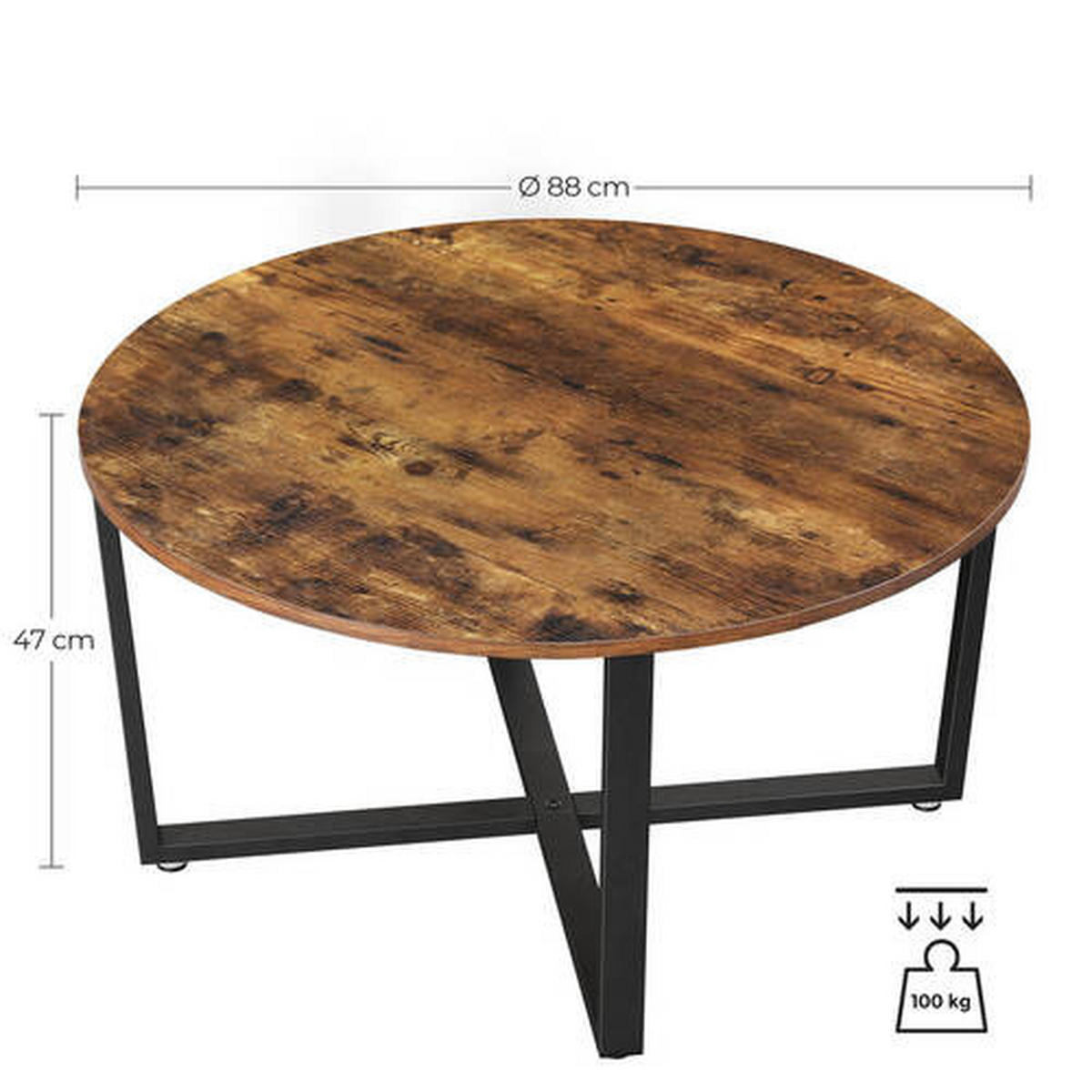 COUCHTISCH in Metall, Holzwerkstoff 88/88/47 cm  - Schwarz/Braun, Trend, Holzwerkstoff/Metall (88/88/47cm) - Boxxx