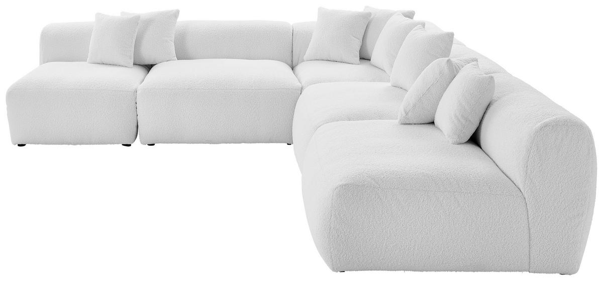 ECKSOFA in Flachgewebe, Teddystoff Weiss  - Weiss, Trend, Textil (300/315cm) - Livetastic