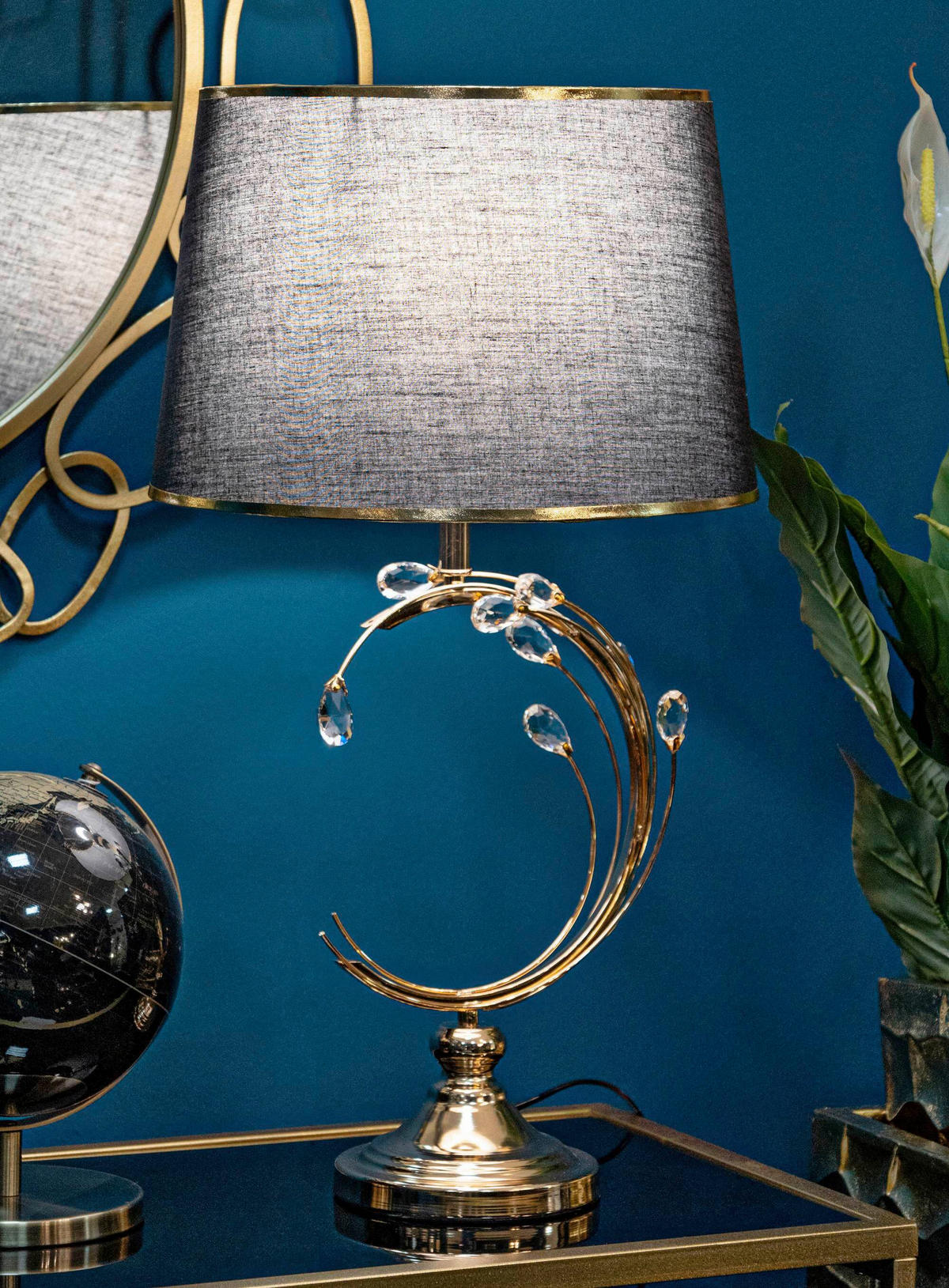 TISCHLEUCHTE   - Goldfarben/Schwarz, Basics, Glas/Textil (36/65/36 cm)