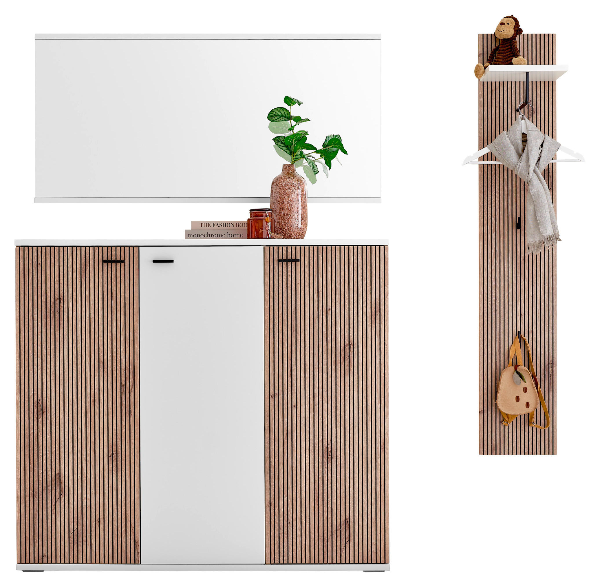 GARDEROBE 3-teilig  in 172/198/37 cm  - Weiss/Eichefarben, Design, Holzwerkstoff (172/198/37cm) - Voleo