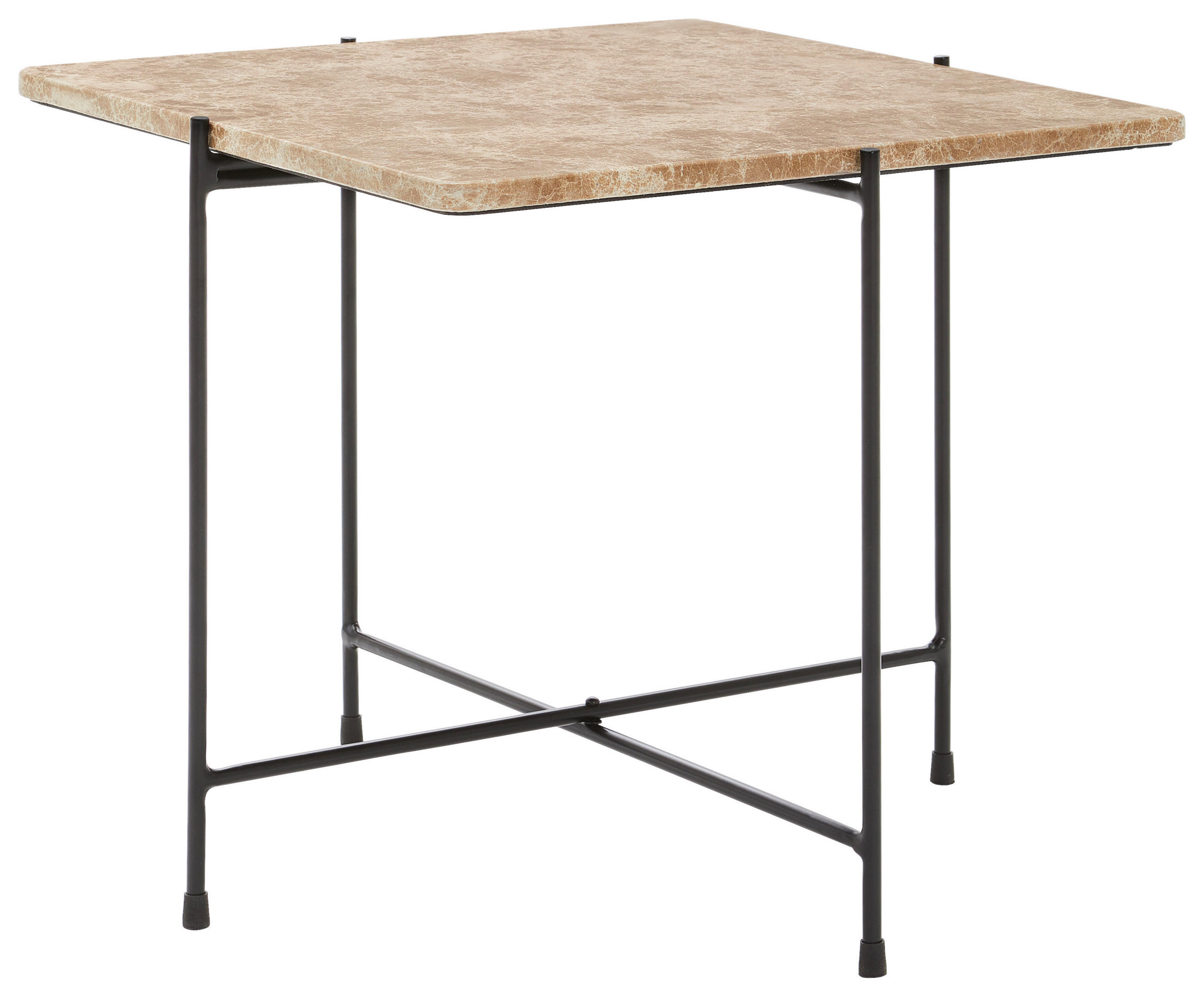 KONFERENČNÍ STOLEK, černá, hnědá, kov, kámen, 50/50/45 cm - černá/hnědá, Design, kov/kámen (50/50/45cm) - Livetastic