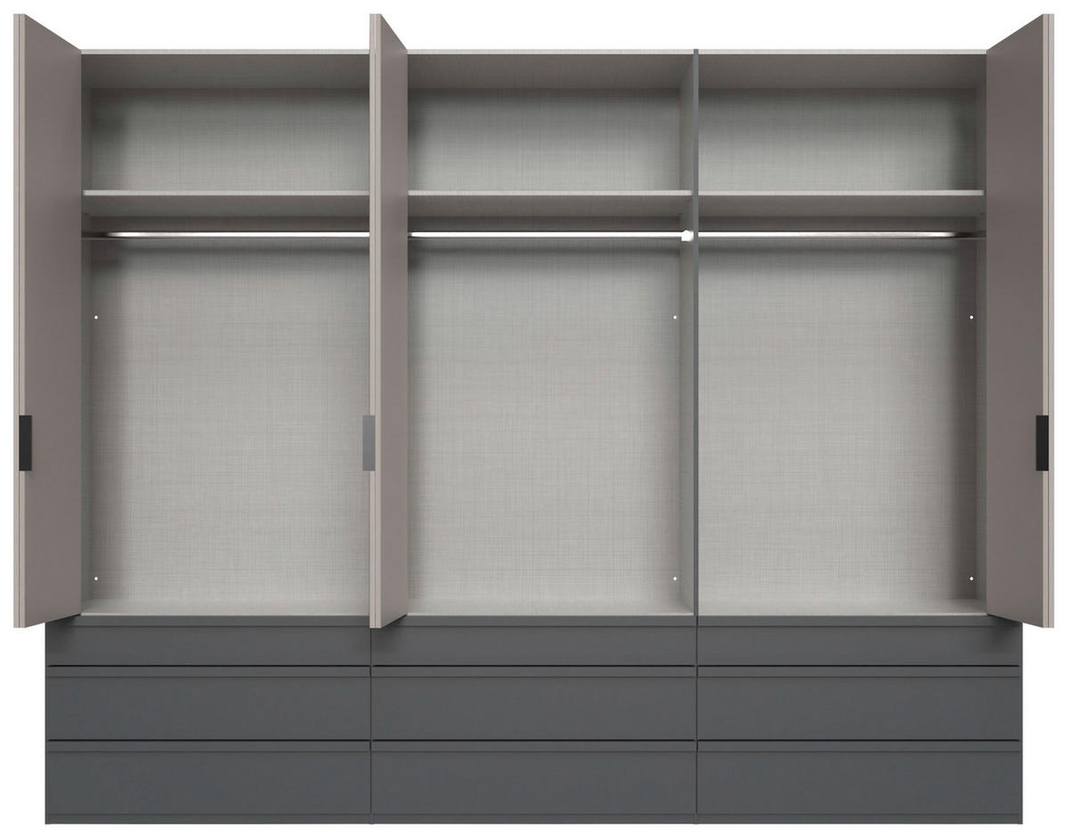 FALTTÜRENSCHRANK 300/216/58 cm 6-türig Graphitfarben, Grau, Sahara  - Schwarz/Graphitfarben, Design, Glas/Holzwerkstoff (300/216/58cm) - Boxxx