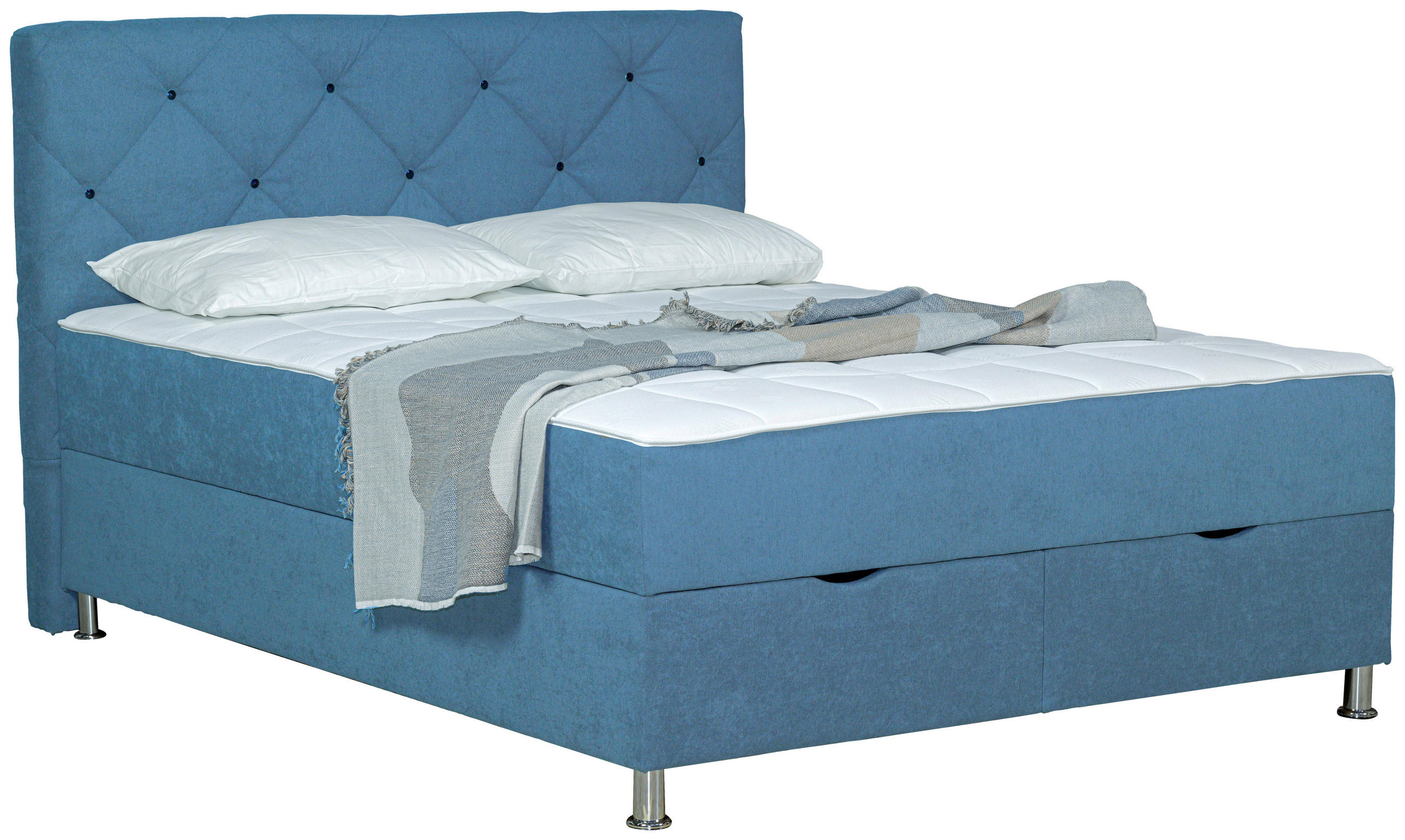 BOXBETT 180/200 cm  Blau  - Chromfarben/Blau, Design, Kunststoff/Textil (180/200cm) - Boxxx