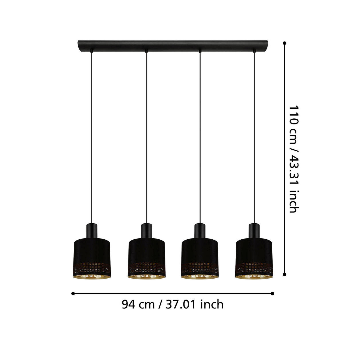 HÄNGELEUCHTE ESTEPERRA 16/110/94 cm  - Goldfarben/Schwarz, Design, Textil/Metall (16/110/94cm) - Eglo