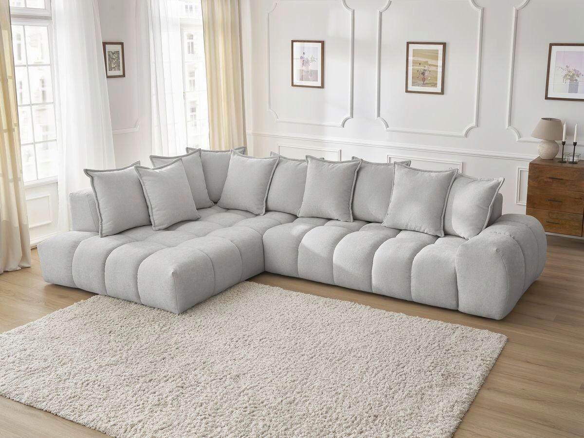 ECKSOFA Ottomane links  EVEREST Hellgrau Struktur  - Hellgrau/Schwarz, MODERN, Kunststoff/Textil (210/352cm)
