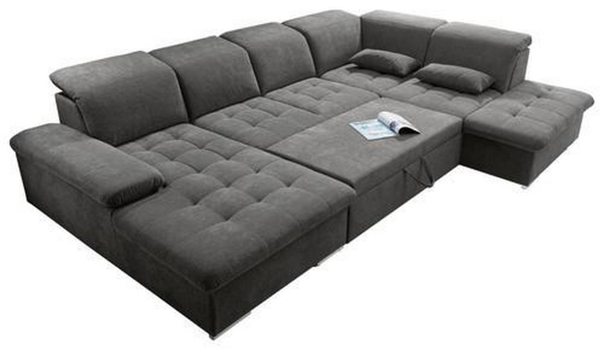 WOHNLANDSCHAFT Dunkelgrau Mikrovelours  - Dunkelgrau/Silberfarben, KONVENTIONELL, Kunststoff/Textil (188/340/240cm) - MID.YOU
