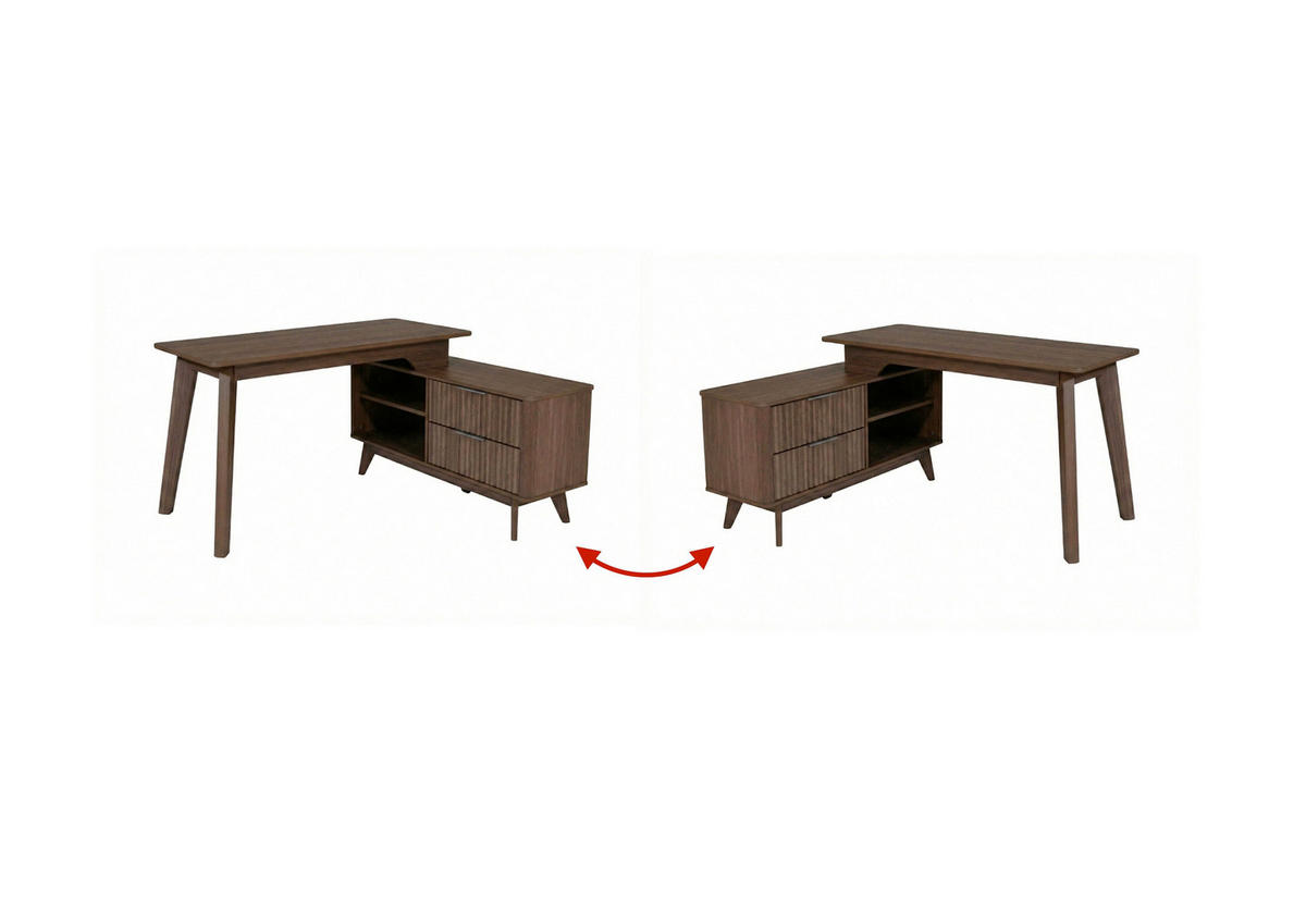 ECKSCHREIBTISCH 148/120/76,20 cm Walnussfarben Kabeldurchlass, Stauraum, seitenverkehrt montierbar  - Silberfarben/Walnussfarben, MODERN, Holzwerkstoff/Metall (148/120/76,20cm) - MID.YOU