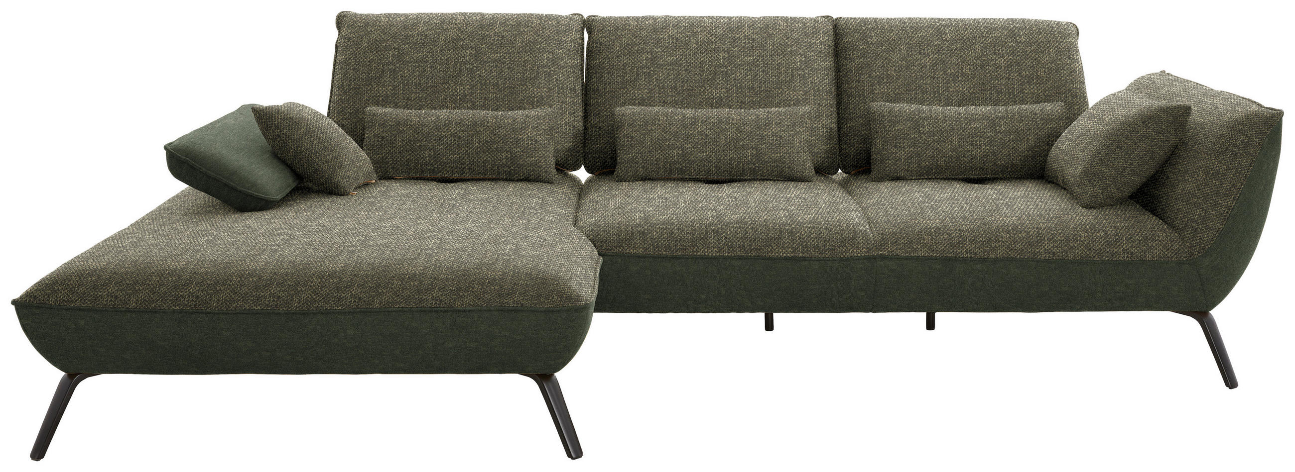 ECKSOFA in Flachgewebe Dunkelgrün  - Dunkelgrün/Schwarz, Design, Textil/Metall (191/301cm) - Moderano