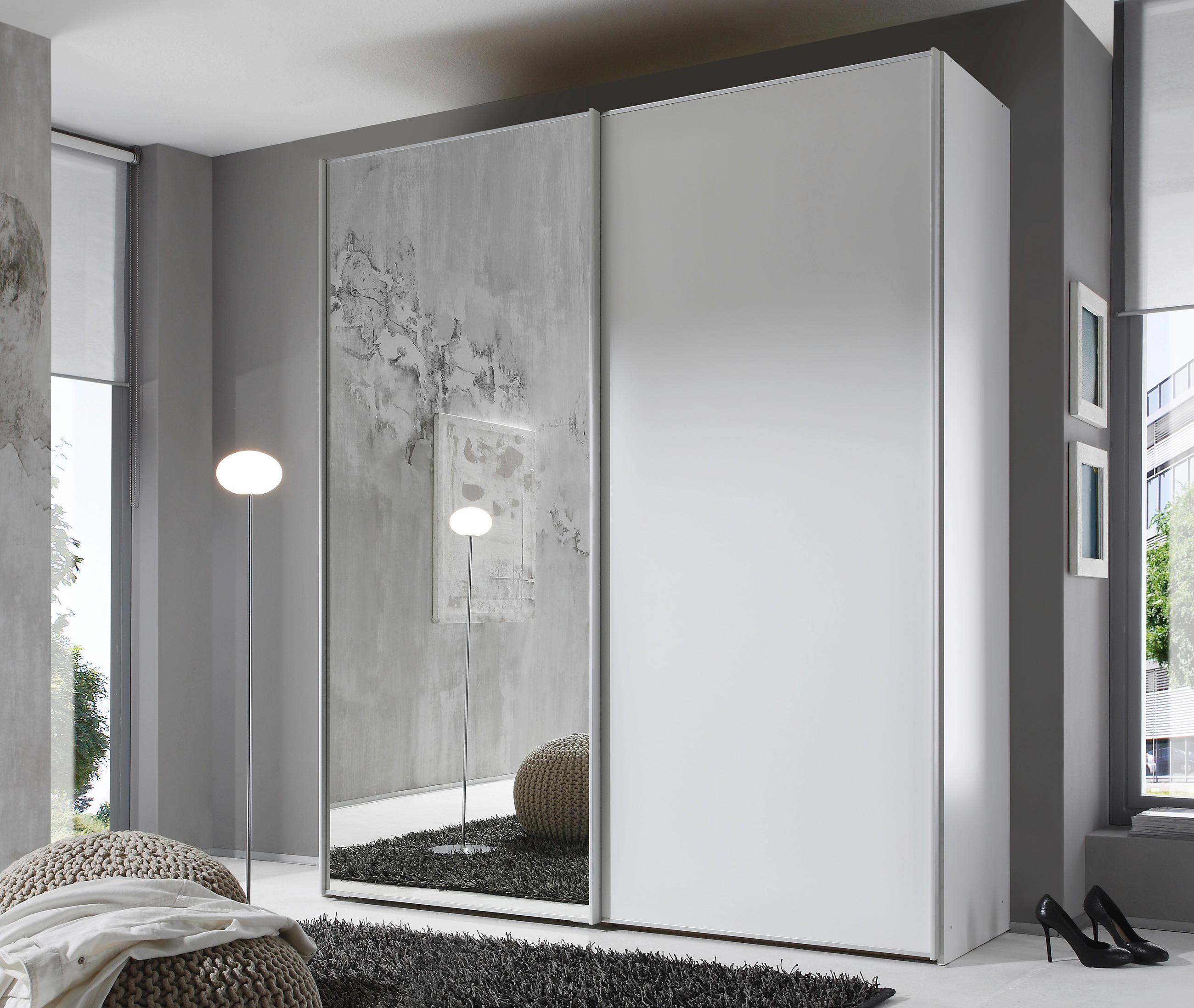 FÜGGESZTETT TOLÓAJTÓS SZEKRÉN fehér  - alumínium színű/fehér, Design, faalapú anyag/Üveg (225/222/68cm) - Moderano