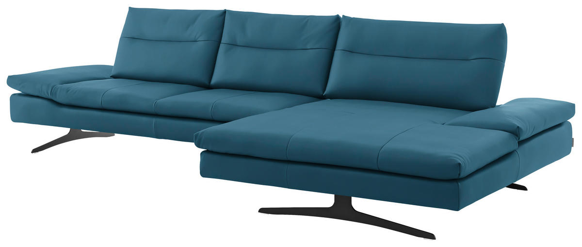 ECKSOFA in Echtleder Hellblau  342/158 cm  - Schwarz/Hellblau, MODERN, Leder/Metall (342/158cm) - Chilliano