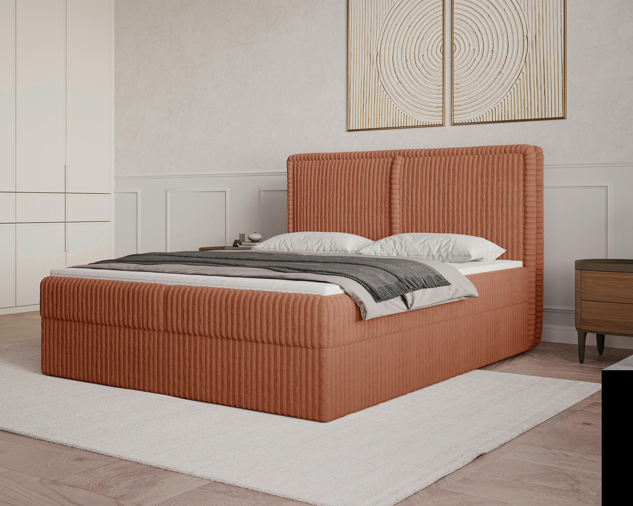 BOXBETT 140/200 cm,  in Terracotta, Bettkasten, Topper, H2 + H3 = mittel + fest  - Terracotta/Schwarz, MODERN, Holz/Kunststoff (140/200cm) - MID.YOU