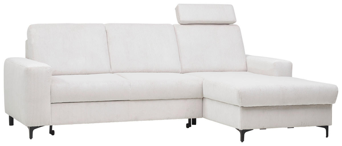ECKSOFA Weiß, Perlmutt Cord  - Perlmutt/Schwarz, KONVENTIONELL, Textil/Metall (247/167cm) - Stylife