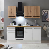 KÜCHENBLOCK 180 cm   in Weiß, Eichefarben  - Eichefarben/Schwarz, KONVENTIONELL, Holzwerkstoff/Kunststoff (180cm) - MID.YOU