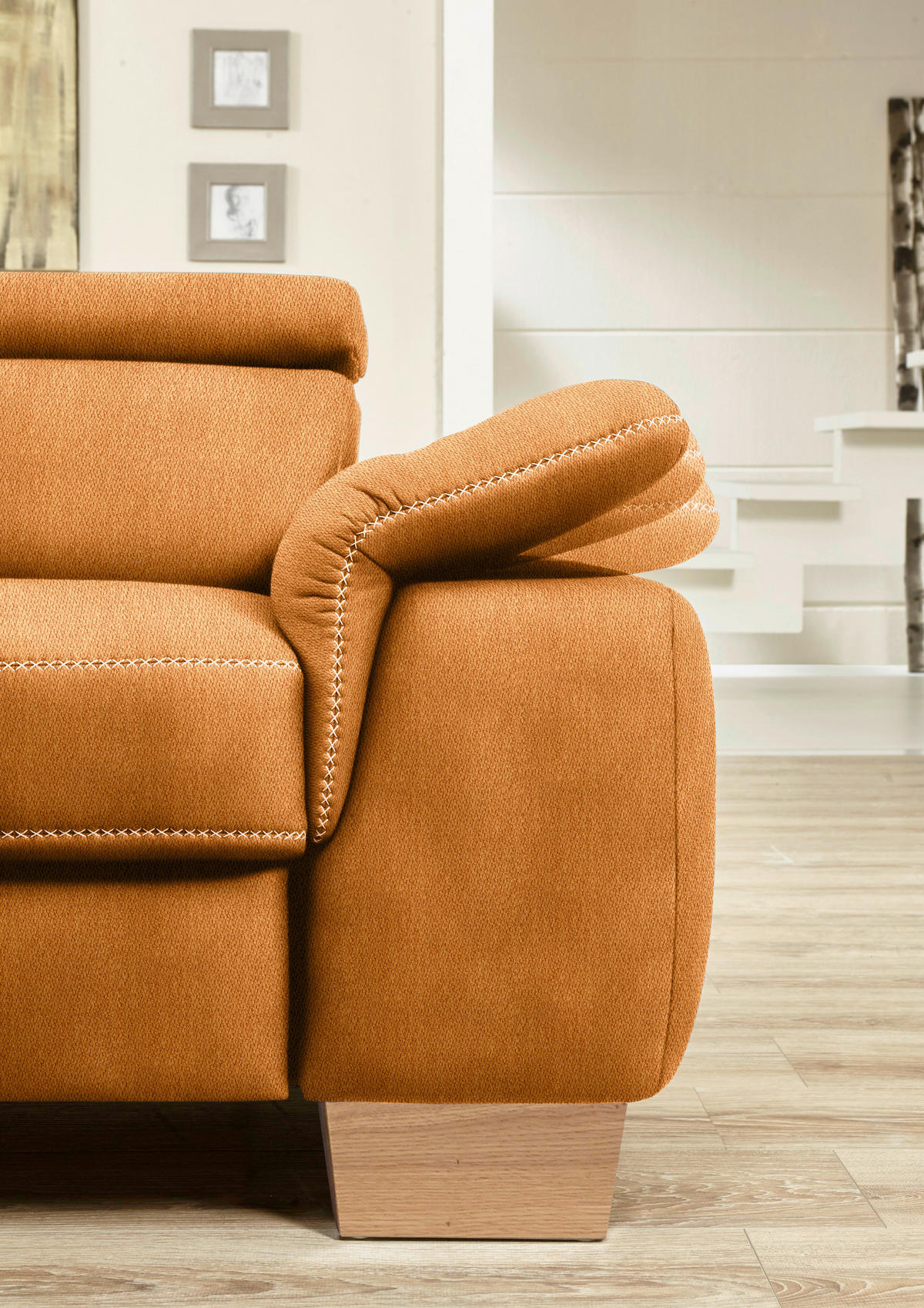 ECKSOFA in Mikrofaser Orange  - Eichefarben/Beige, Natur, Holz/Textil (273/226cm) - Beldomo System