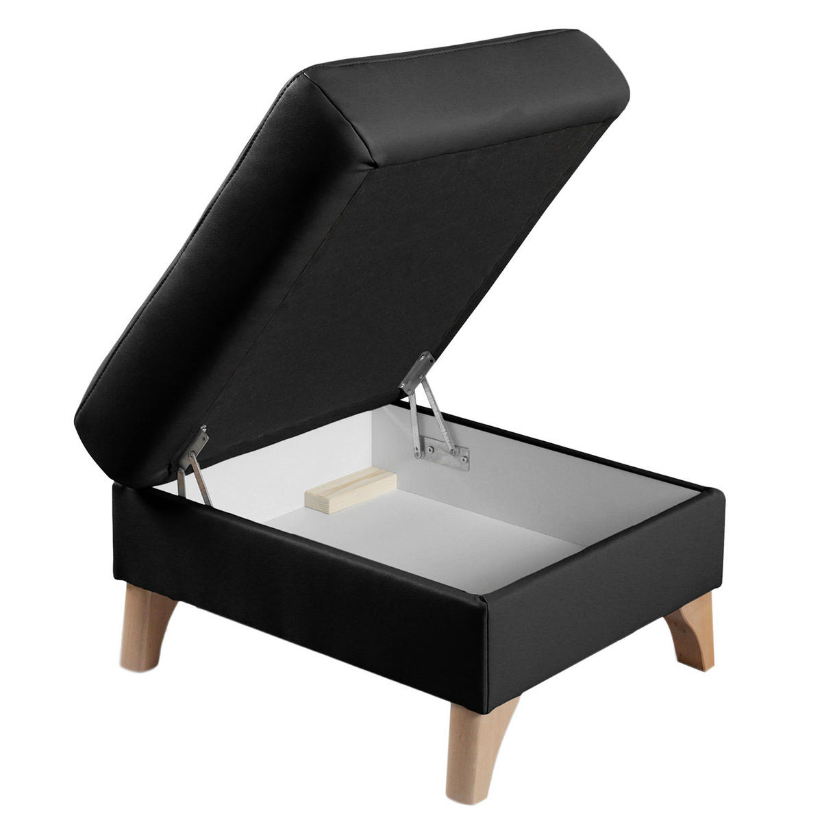 HOCKER in Textil, Leder Schwarz  - Buchefarben/Schwarz, Design, Leder/Holz (70/44/60cm) - Livetastic