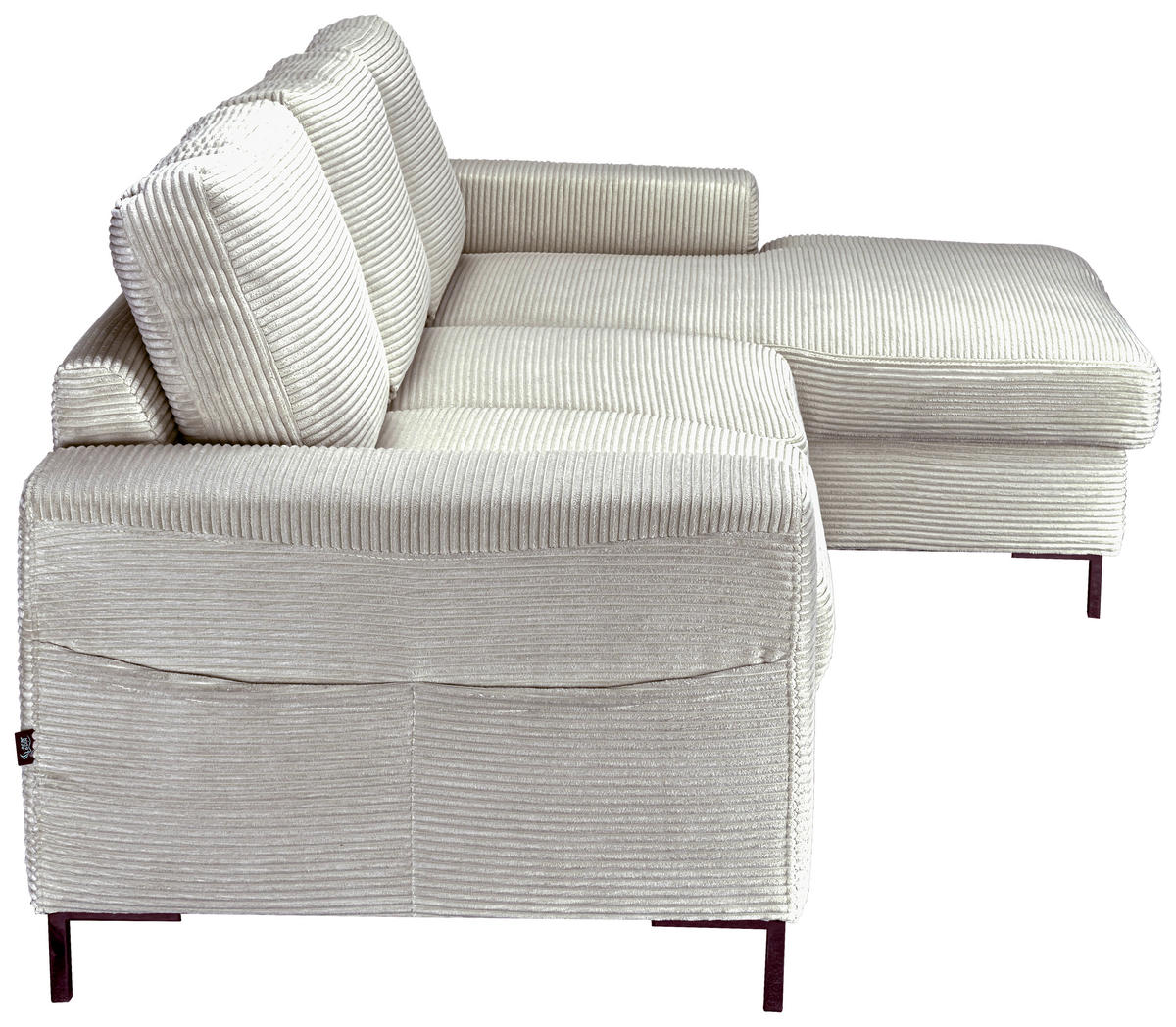 ECKSOFA Naturfarben Cord Rückenkissen, Bettkasten, Schlaffunktion, Rücken echt, Liegefläche im Originalstoff  - Schwarz/Naturfarben, KONVENTIONELL, Textil/Metall (240/150cm) - Carryhome