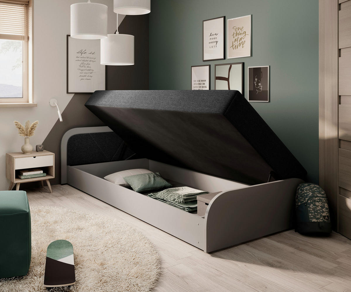 BETT 80/190 cm  in Graphitfarben  - Hellgrau/Schwarz, MODERN, Holz/Kunststoff (80/190cm) - MID.YOU