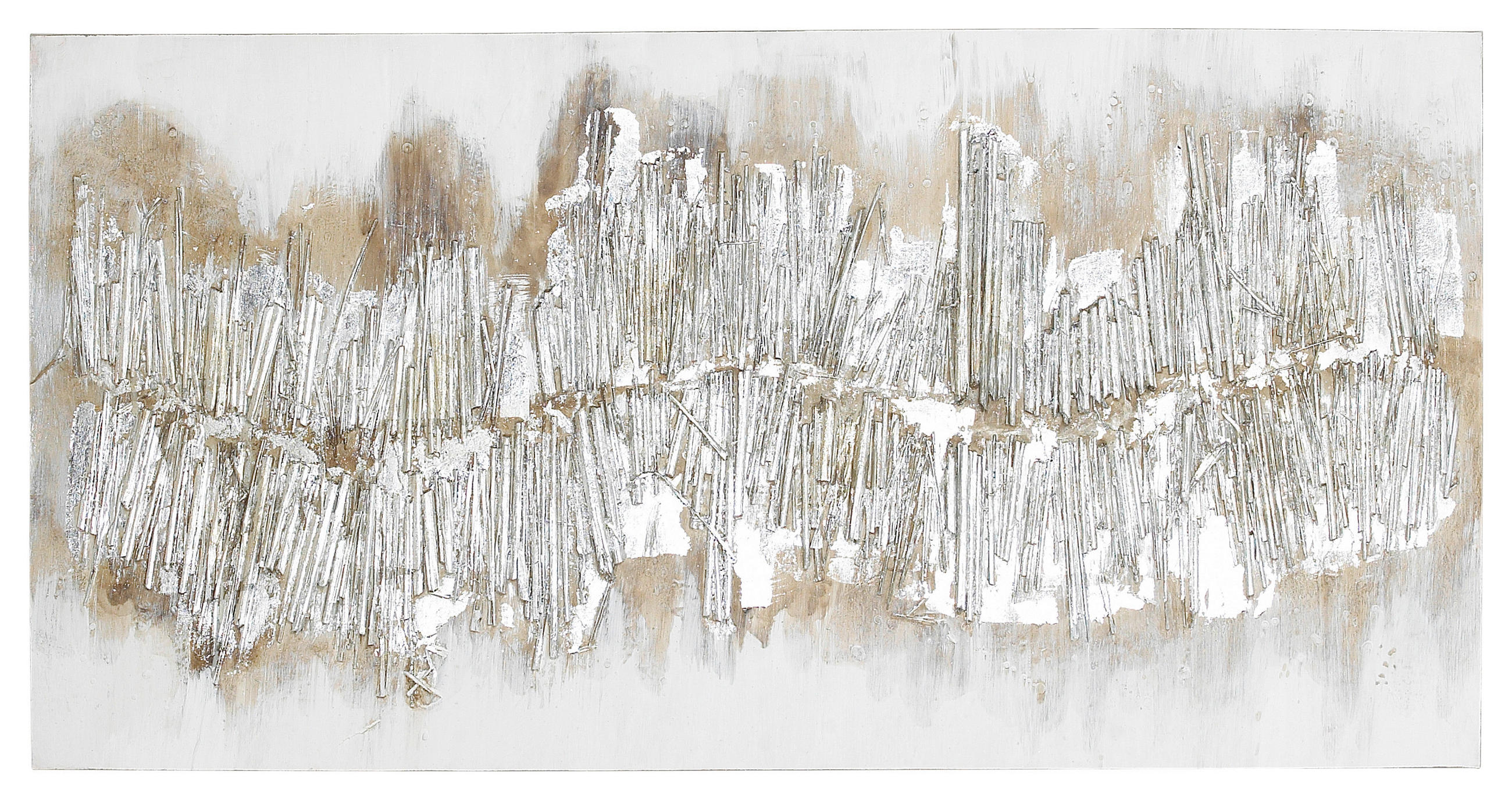 ÖLGEMÄLDE Abstraktes, Strukturen 120/60 cm  - Silberfarben, Design, Holz/Textil (120/60cm) - Monee