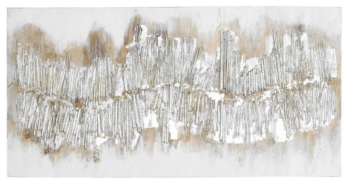 ÖLGEMÄLDE Abstraktes, Strukturen 120/60 cm  - Silberfarben, Design, Holz/Textil (120/60cm) - Monee