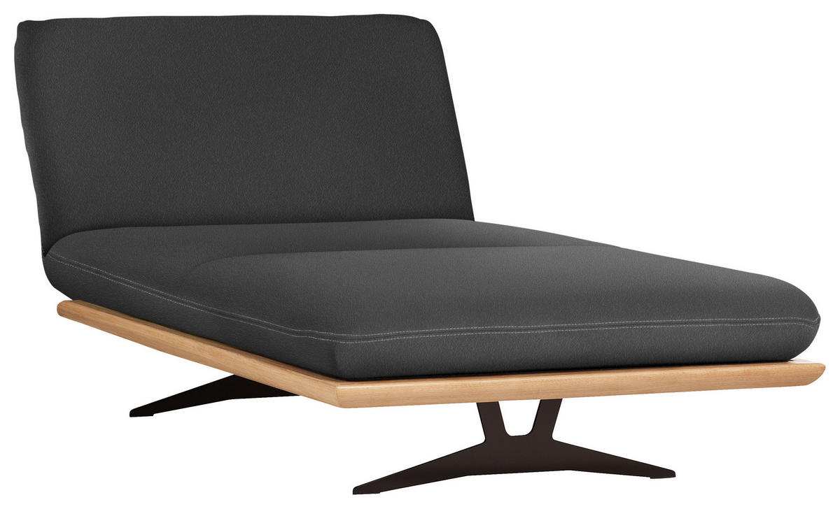 OTTOMANE in Echtleder Dunkelgrau  - Dunkelgrau/Beige, Design, Leder/Holz (114/92/165cm) - Dieter Knoll