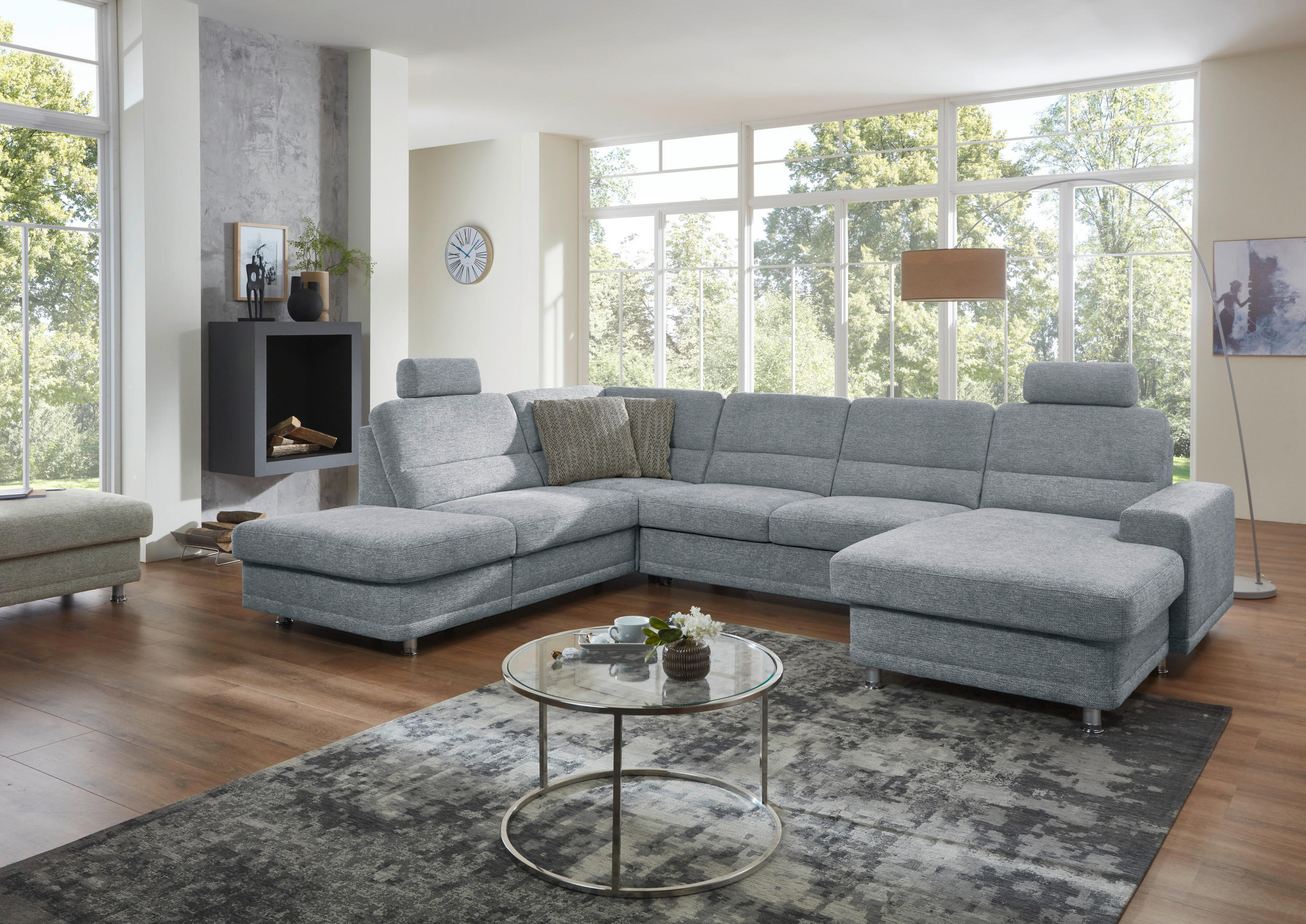 SEDEŽNA GARNITURA, siva  - siva, Design, tekstil/les - Beldomo System