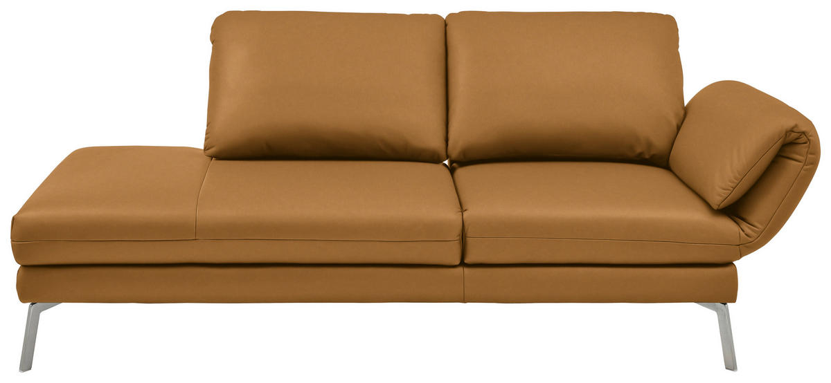 RÉCAMIERE Echtleder Currygelb  - Chromfarben/Currygelb, Design, Leder/Metall (209/85-109/95-16cm) - Dieter Knoll