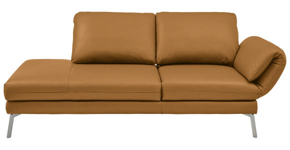 RÉCAMIERE  in Echtleder Currygelb  - Chromfarben/Currygelb, Design, Leder/Metall (209/85-109/95-16cm) - Dieter Knoll