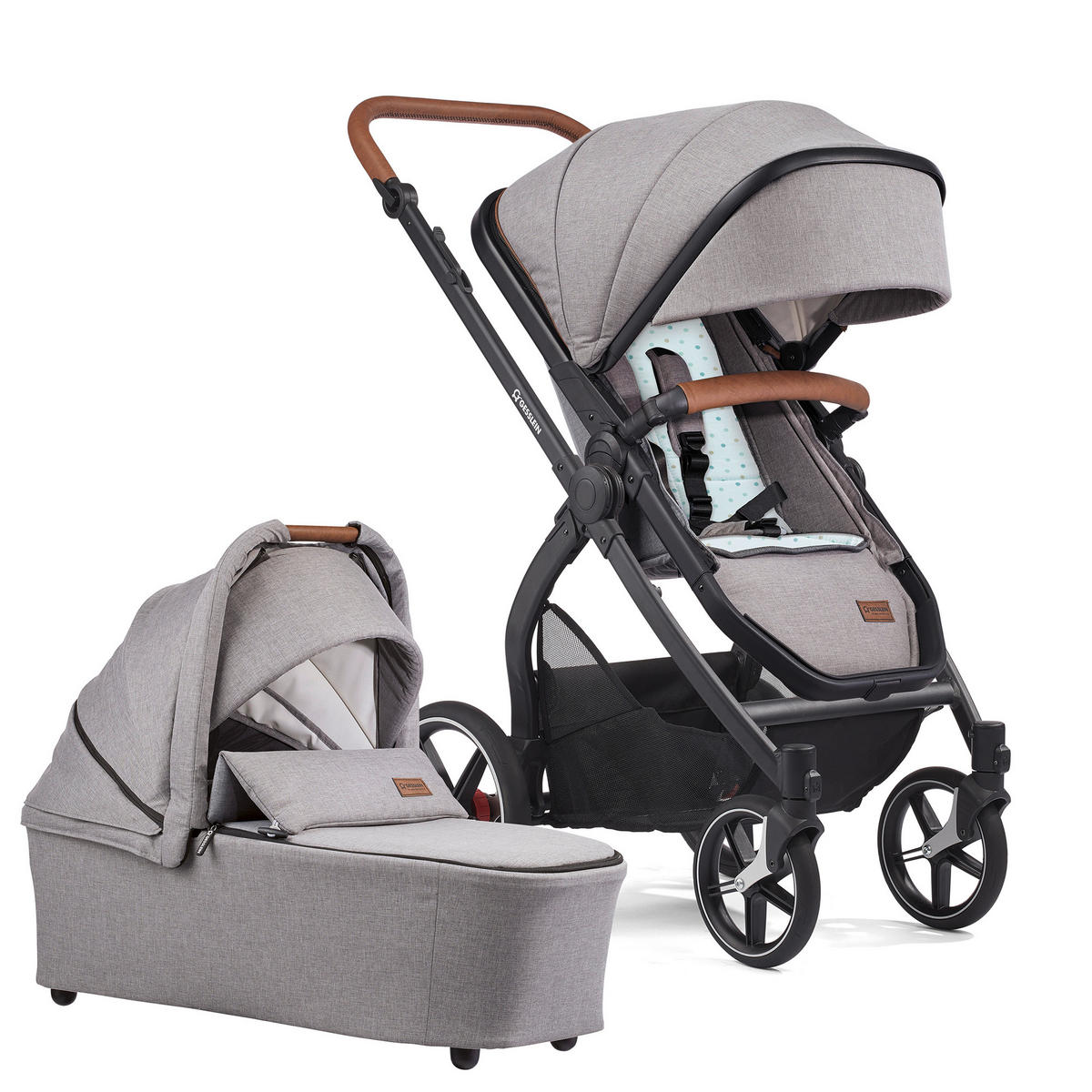 KINDERWAGENSET FX4 Life  - Hellgrau/Schwarz, Basics, Textil/Metall (57/129/100cm) - Gesslein