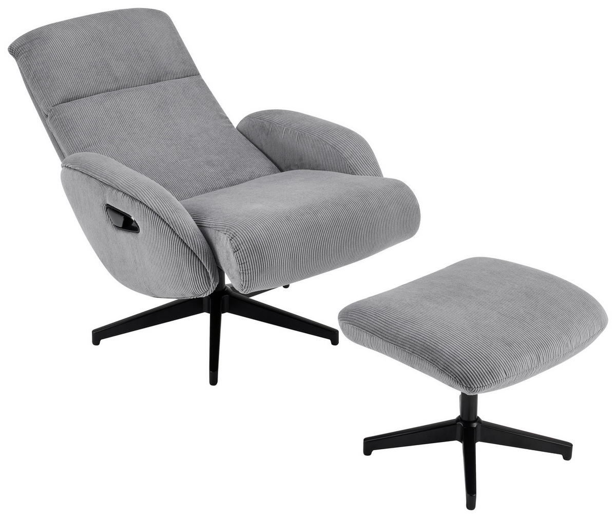 RELAXSESSELSET inkl. Funktion Cord Relaxfunktion, Hocker    - Dunkelgrau/Schwarz, Design, Textil/Metall (75/106/74cm) - Xora