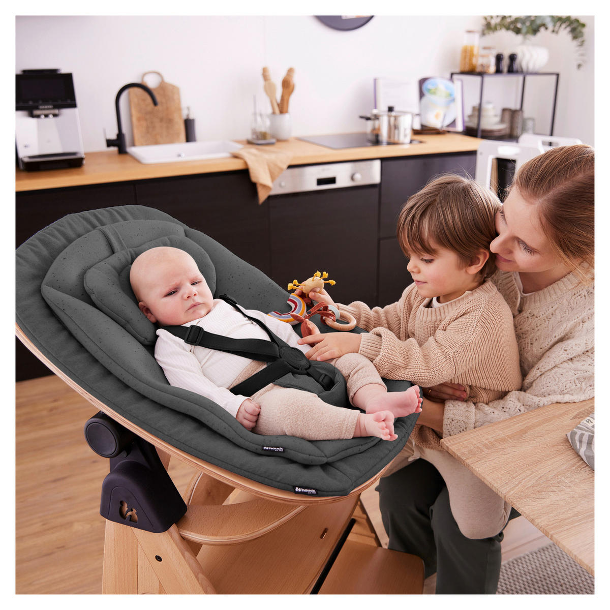 HOCHSTUHLLIEGE Highchair Bouncer Eco  - Dunkelgrau/Buchefarben, Basics, Holz/Textil (50/40/66cm) - Hauck
