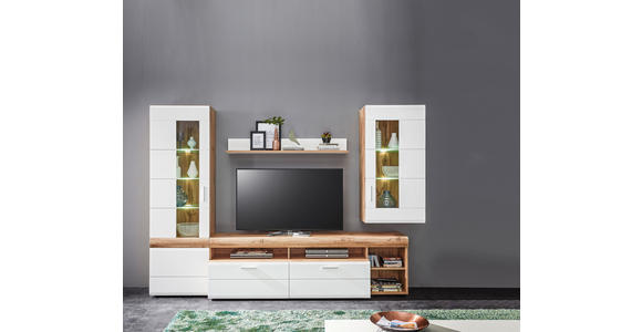 WOHNWAND  in Weiß, Eichefarben  280/192/51 cm  - Eichefarben/Silberfarben, KONVENTIONELL, Glas/Holzwerkstoff (280/192/51cm) - Xora