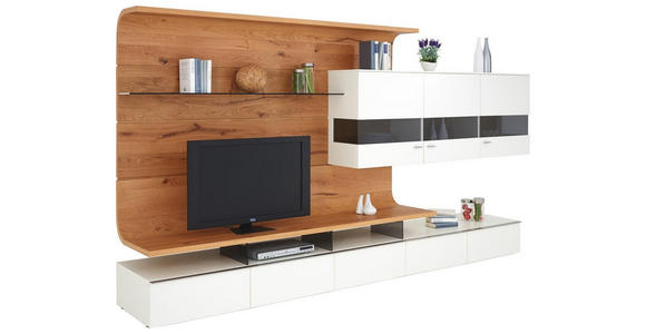 WOHNWAND in Weiß, Eichefarben, Honig - Edelstahlfarben/Eichefarben, Design, Glas/Holz - Moderano