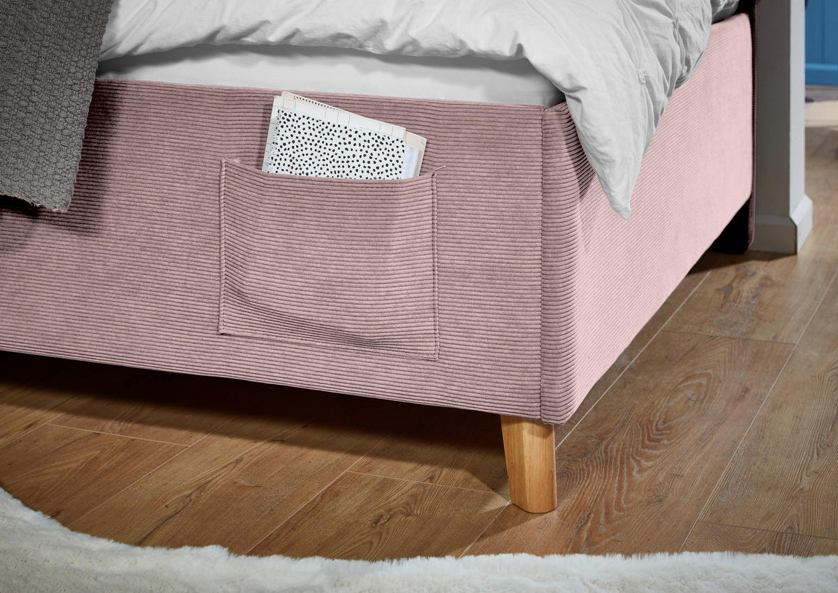POLSTERLIEGE Cord Rosa  - Eichefarben/Rosa, KONVENTIONELL, Holz/Textil (140/200cm) - Stylife