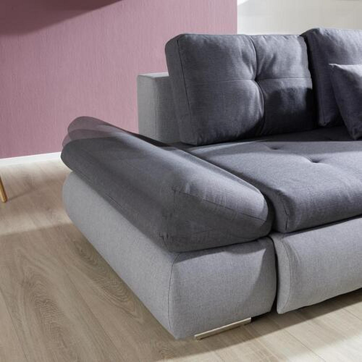 ECKSOFA in Webstoff Hellgrau, Anthrazit  - Chromfarben/Anthrazit, Design, Kunststoff/Textil (302/187cm) - Carryhome