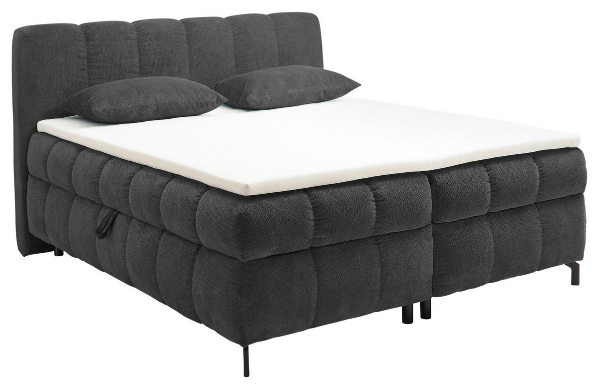 BOXBETT 180/200 cm,  in Dunkelgrau, Bettkasten, Topper, Matratzen, H2 = mittel  - Dunkelgrau/Schwarz, KONVENTIONELL, Kunststoff/Textil (180/200cm) - Hom`in